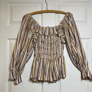 Angie Womens Medium Boho Long Sleeve Fall Top Stretchy Striped